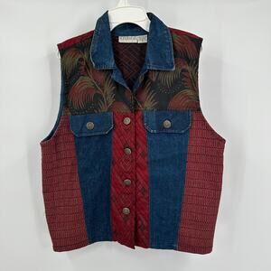 Vanderbilt Mixed Media Vest Size S‎ Denim Tapestry Western Retro Bold Patchwork